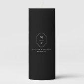 Minimal & Elegant Black & White Monogram Wedding Pillar Candle (Front)