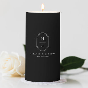 Minimal & Elegant Black & White Monogram Wedding Pillar Candle