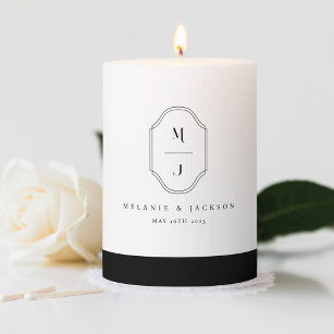Minimal & Elegant Black & White Monogram Wedding Pillar Candle