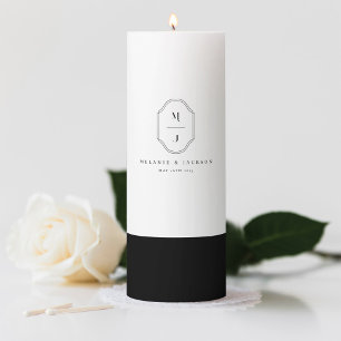 Minimal & Elegant Black & White Monogram Wedding Pillar Candle