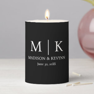 Minimal & Elegant Black & White Monogram Wedding Pillar Candle