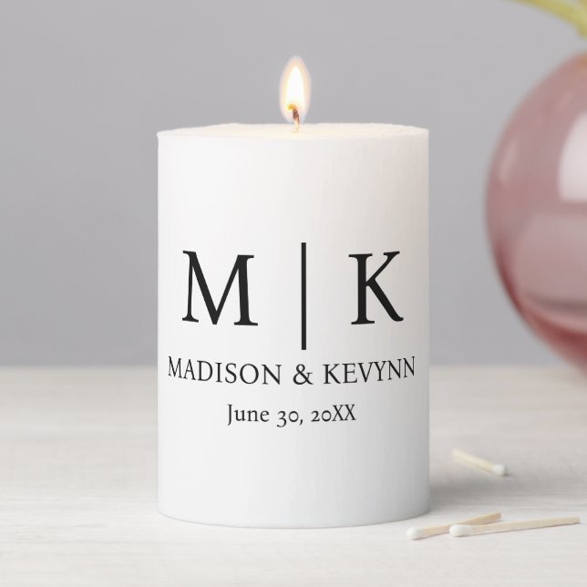 Minimal & Elegant Black & White Monogram Wedding  Pillar Candle (In Situ)