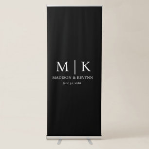 Minimal & Elegant Black & White Monogram Wedding Retractable Banner