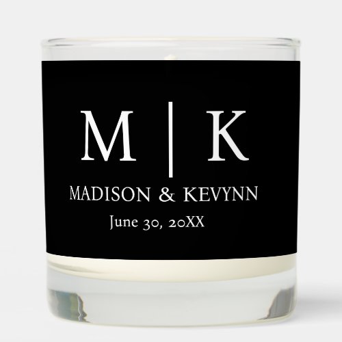 Minimal  Elegant Black  White Monogram Wedding Scented Candle