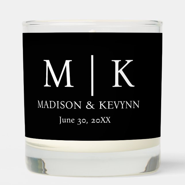 Minimal & Elegant Black & White Monogram Wedding Scented Candle (Front)