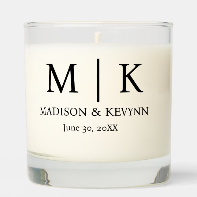 Minimal & Elegant Black & White Monogram Wedding Scented Candle (Front)