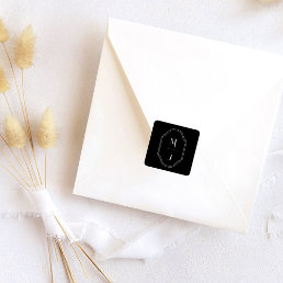 Minimal &amp; Elegant Black &amp; White Monogram Wedding Square Sticker