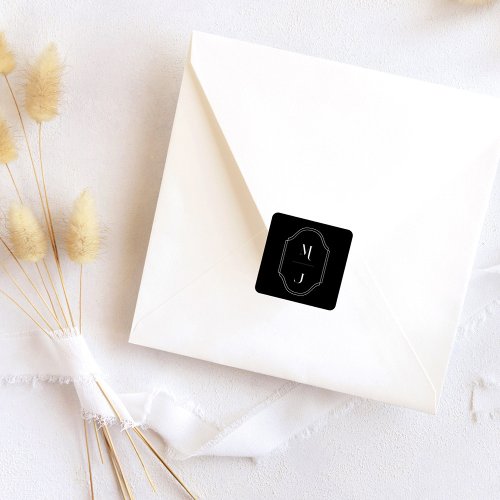 Minimal  Elegant Black  White Monogram Wedding Square Sticker