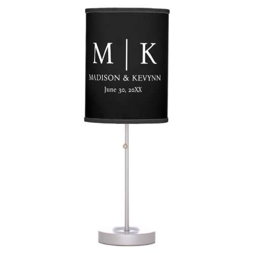 Minimal  Elegant Black  White Monogram Wedding Table Lamp