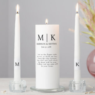 Minimal & Elegant Black & White Monogram Wedding Unity Candle Set