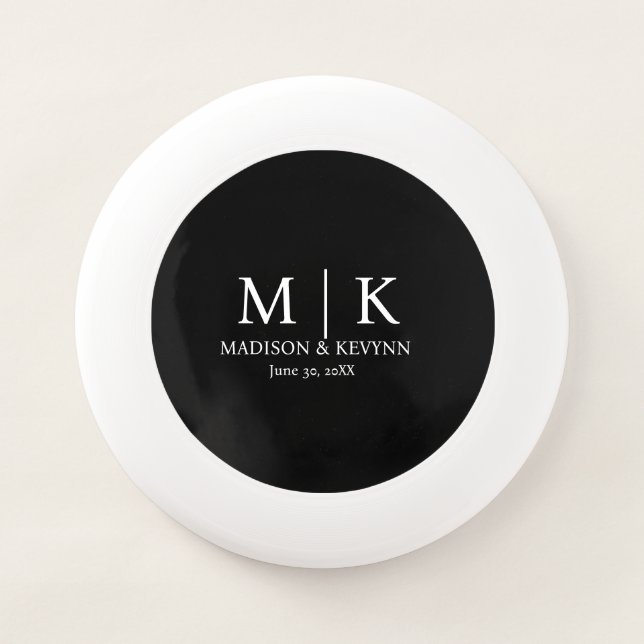 Minimal & Elegant Black & White Monogram Wedding Wham-O Frisbee (Front)