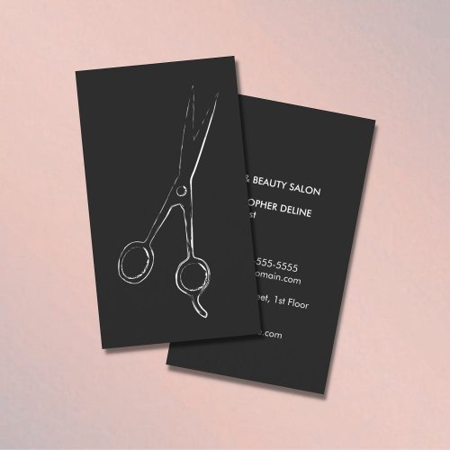 Minimal Elegant Black White Scissor Hair Stylist Business Card
