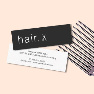 Minimal Elegant Black White Scissors Hairstylist Mini Business Card