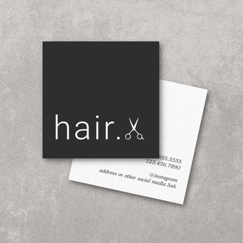 Minimal Elegant Black White Scissors Hairstylist Square Business Card