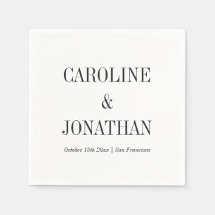 Minimal Elegant Black White Serif Wedding Names Napkins