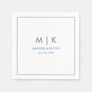 Minimal & Elegant Blue Monogram Wedding Napkins