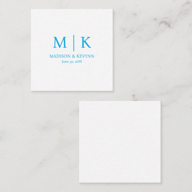 Minimal & Elegant Blue Monogram Wedding Note Card (Front/Back)