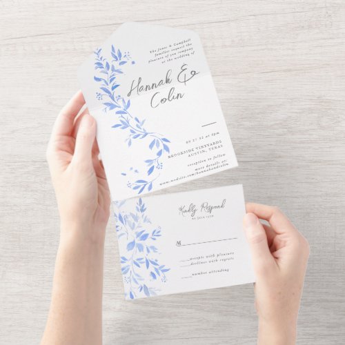 Minimal Elegant Blue Painted Porcelain All In One  All In One Invitation