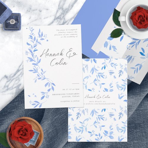 Minimal Elegant Blue Painted Porcelain Invitation