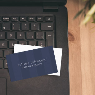 Minimal Elegant Blue Stripes Interior Designer Bus Business Card