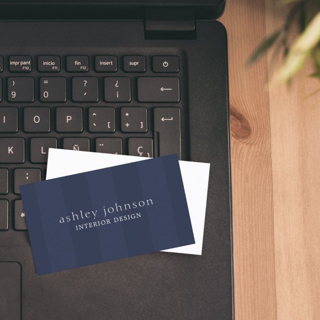 Minimal Elegant Blue Stripes Interior Designer Bus Business Card (Creator Uploaded)