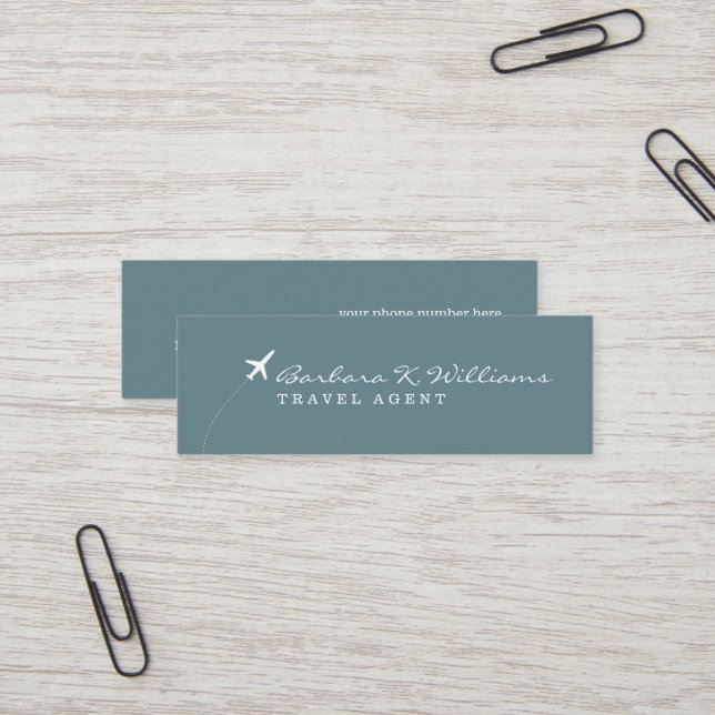 Minimal Elegant Blue Travel Agent  Mini Business Card (Front/Back In Situ)