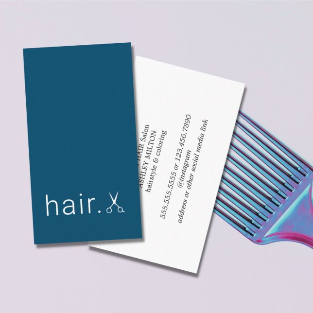Minimal Elegant Blue White Scissors Hairstylist Business Card