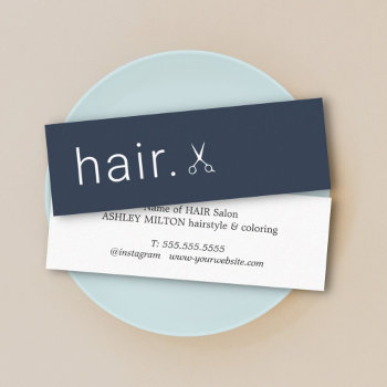Minimal Elegant Blue White Scissors Hairstylist  Mini Business Card by pro_business_card at Zazzle