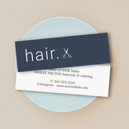 Minimal Elegant Blue White Scissors Hairstylist  Mini Business Card