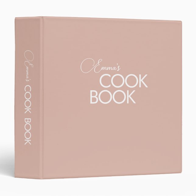 Minimal Elegant Blush Pink Cook Book 3 Ring Binder (Front/Spine)