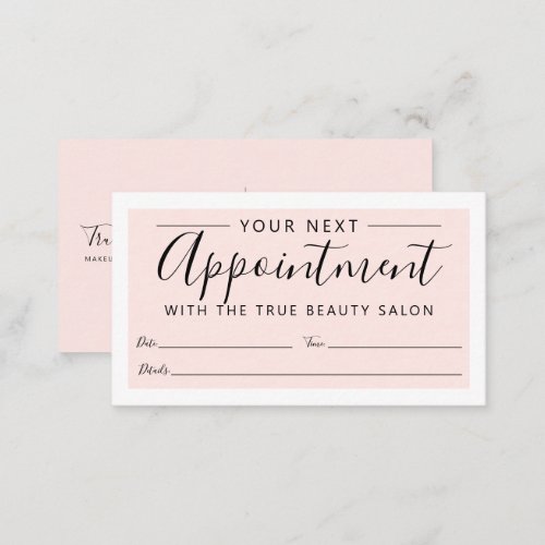 Minimal Elegant Blush Pink White Border Script Appointment Card
