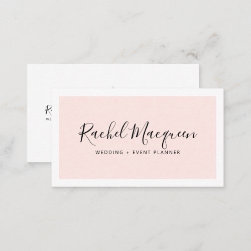 Minimal Elegant Blush Pink White Border Script Business Card