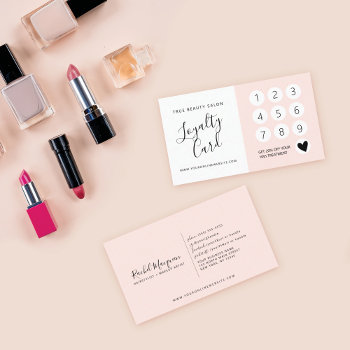 Minimal Elegant Blush Pink White Script Loyalty Card by _LaFemme_ at Zazzle