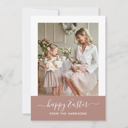 Minimal Elegant Blush Script Family Photo Easter Holiday Card