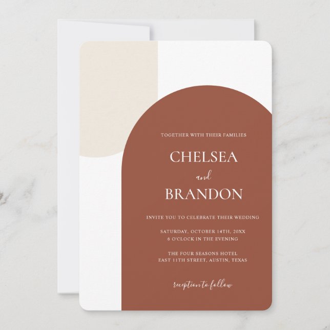 Minimal Elegant Bohemian Terracotta Arch Wedding Invitation (Front)