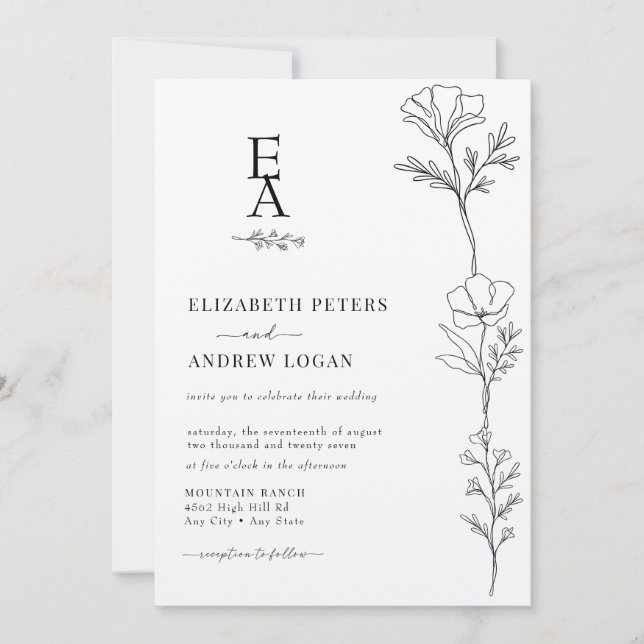 Minimal Elegant Botanical | Wildflower Wedding Invitation (Front)