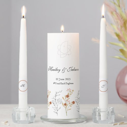 Minimal  Elegant Brown  Black Monogram Wedding  Unity Candle Set