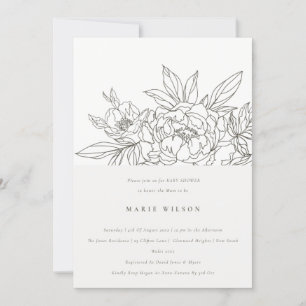Minimal Elegant Brown Floral Sketch Baby Shower Invitation