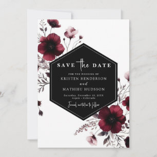 Minimal Elegant Burgundy Wedding Save The Date