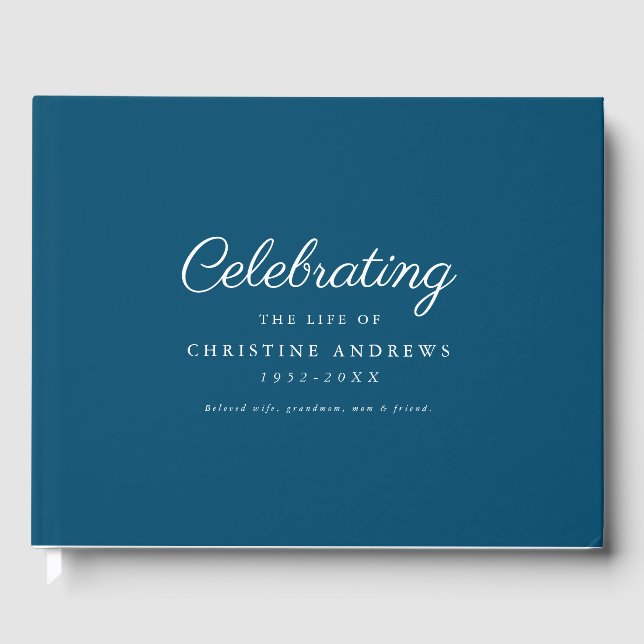 Minimal & elegant "Celebration of life" Blue Guest Book (Front)
