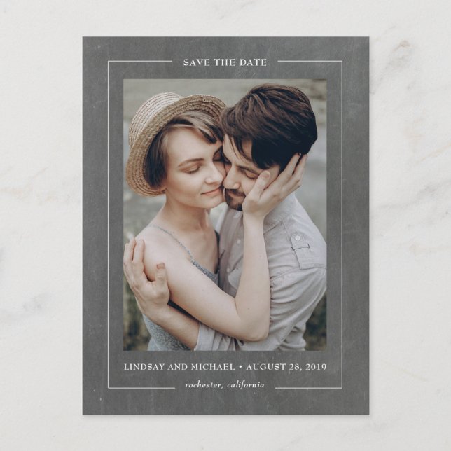 Minimal Elegant Chalkboard Save the Date Photo Announcement Postcard (Front)