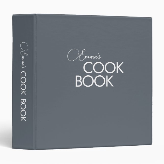 Minimal Elegant Charcoal Stone Gray Cook Book 3 Ring Binder (Front/Spine)