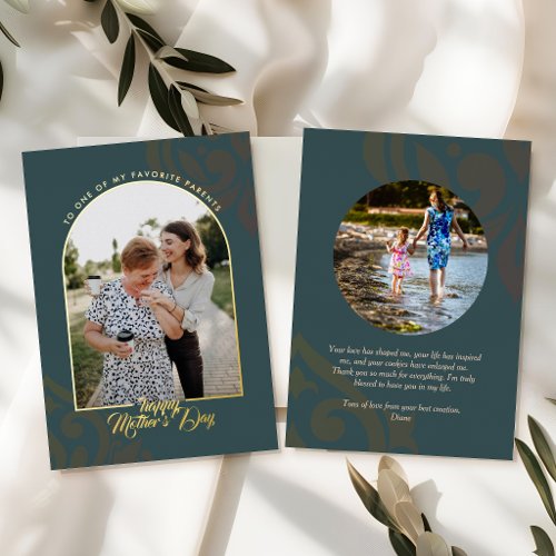 Minimal Elegant Chic Slate Gray Green Mother's Day Foil Holiday Card