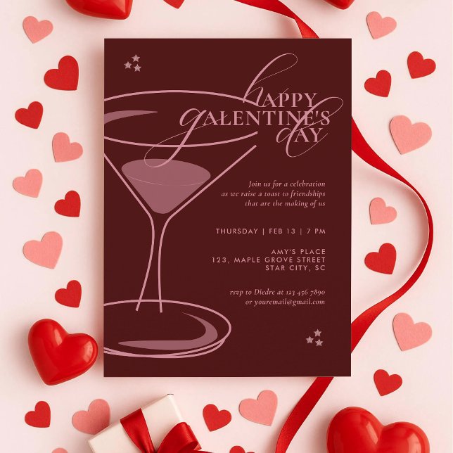 Minimal Elegant Chic Typography Maroon Galentines Invitation (Creator Uploaded)