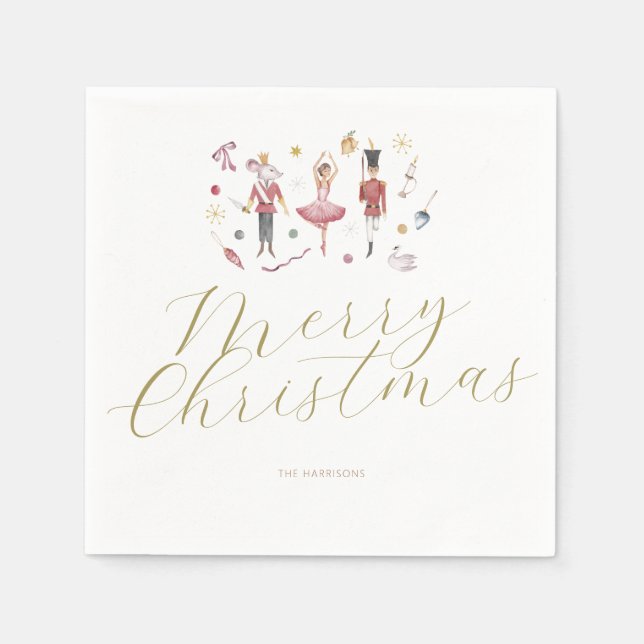 Minimal Elegant Christmas The Nutcracker Holiday Napkins (Front)