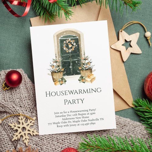 Minimal Elegant Christmas Winter Housewarming  Invitation
