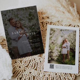 Minimal Elegant Clean Script QR Code Photo Wedding Invitation