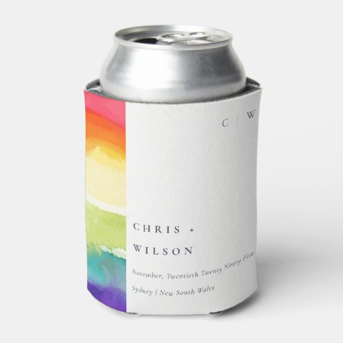 Minimal Elegant Colorful Pride Rainbow Wedding Can Cooler