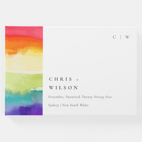 Minimal Elegant Colorful Pride Rainbow Wedding Guest Book