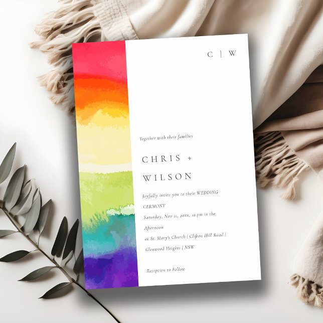 Minimal Elegant Colorful Pride Rainbow Wedding Invitation (Creator Uploaded)